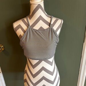 Aerie Black and White Striped Bikini Top